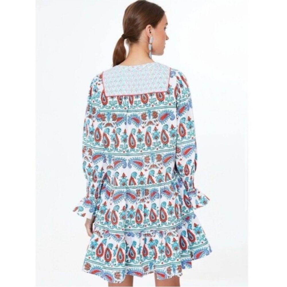 Tuckernuck Teal and Seagrass Floral Block Print Kenzie Tiered Mini Dress XS - Picture 4 of 12